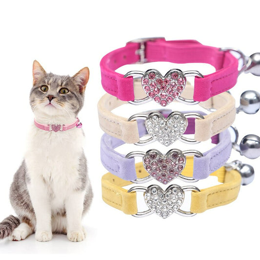 FurGrip™ Soft Velvet Heart & Bells Pet Collars